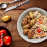 Rührei mit Schinken, Tomate, Lauch und Drillingen