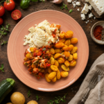 Süßkartoffel Gnocchi mit gebratenem Schafskäse und Ratatouille Gemüse